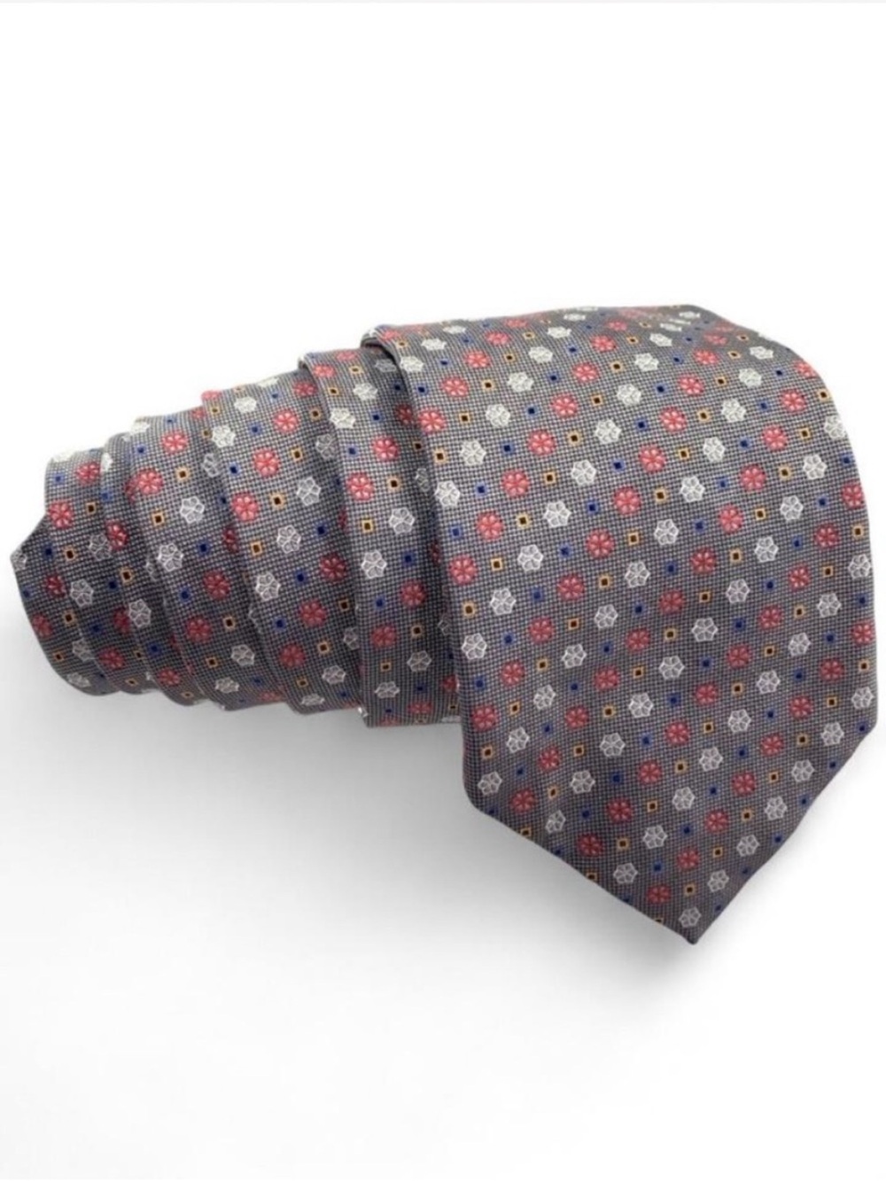 Barney’s New York 100% Silk Tie Gray Floral Micro-Pattern Formal Business